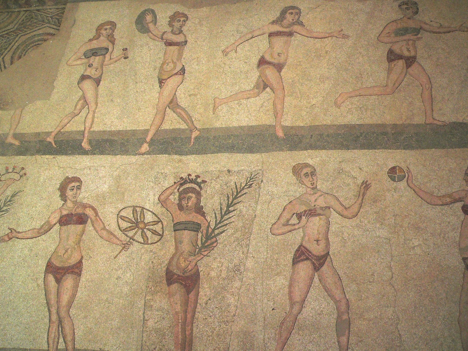 Roman girls in bikini mosaic, Sicily.jpg