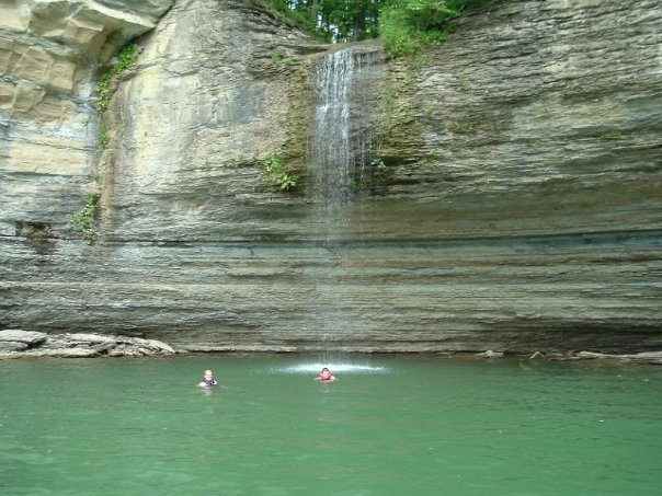Swimming under a waterfall on Lake Cumberland at Fishing Creek