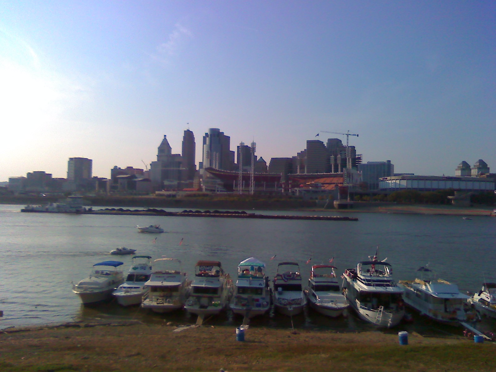 Sitting on the shoreline waiting to board the Belle of Cincinnati