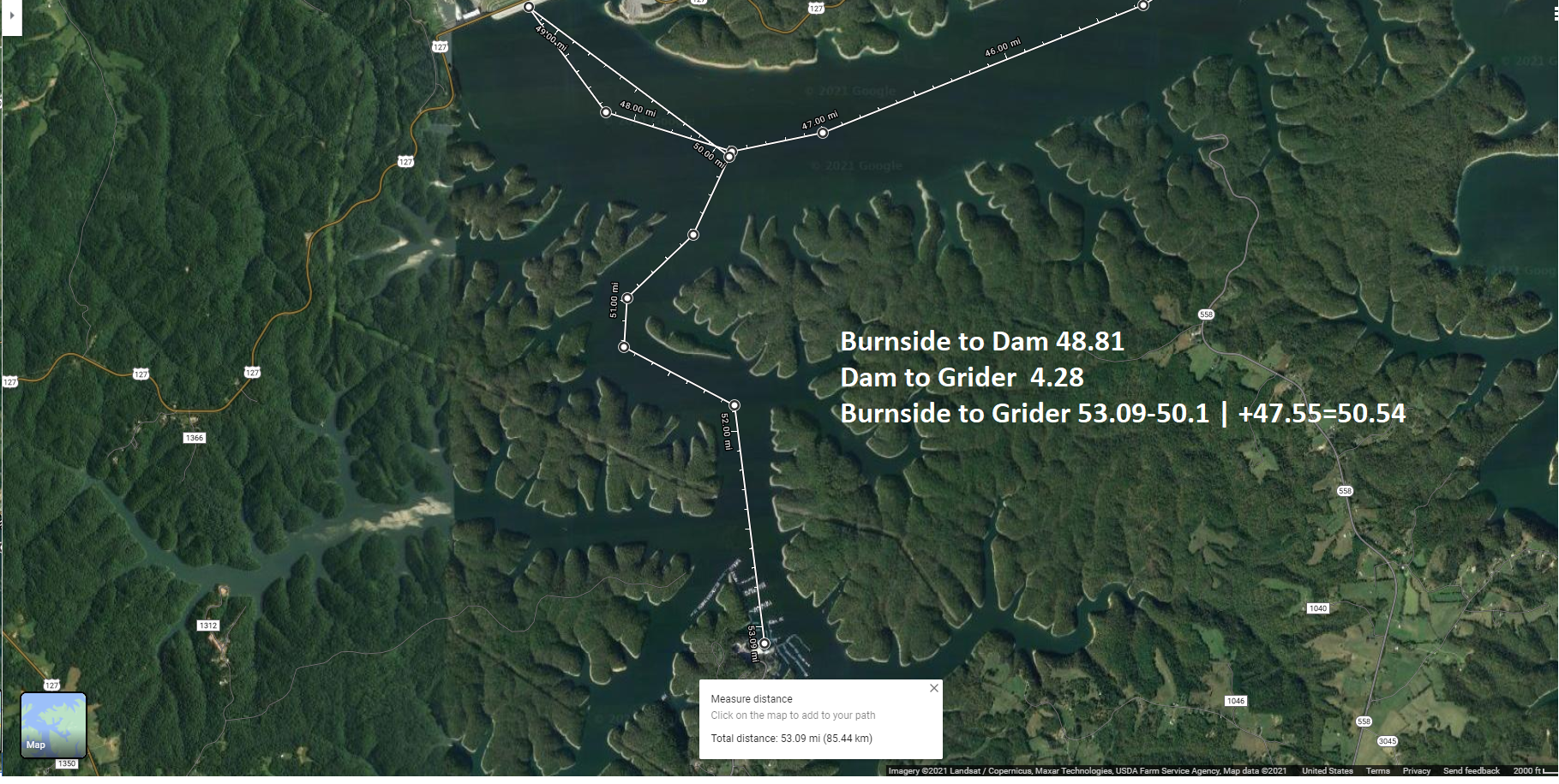 Burnside to Dam 48.81 DtoG 4.28  GtoB 50.54 miles.png