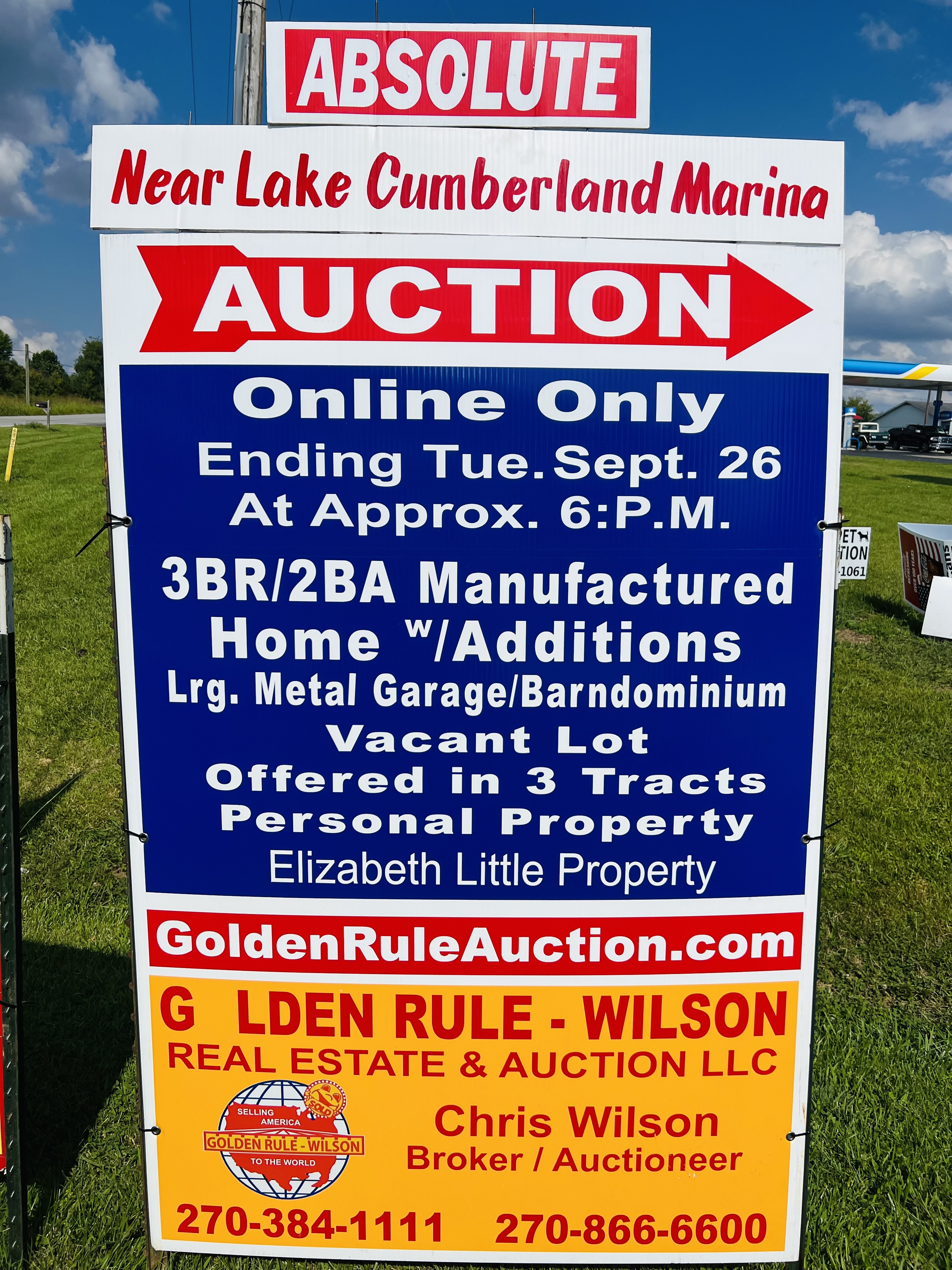 AUCTION BEGINS 9/13/23 and ENDS 9/26/23.  See terms online at www.GoldenRuleAuction.com